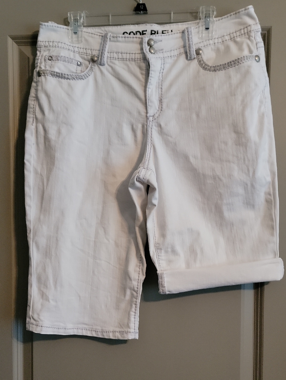 Code Bleu White Denim Bermuda Shorts